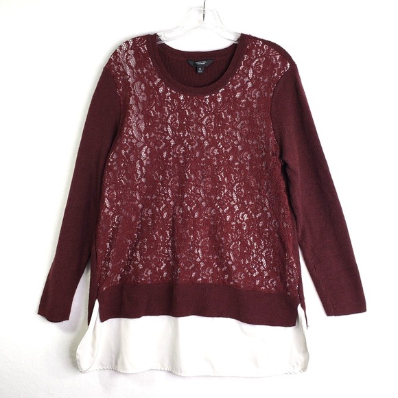 Simply Vera Wang Sweater Womens XL Burgundy Lace Sweater Tunic Top Faux Layered - Picture 1 of 8